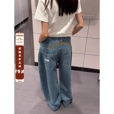 批发设计感刺绣阔腿弯刀裤水洗<b class='q'>新款</b>美式复古时尚宽松显瘦牛仔裤男女