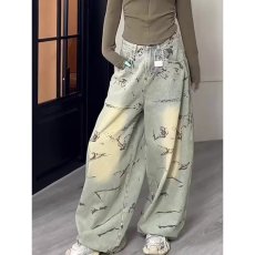 批发闪亮烫钻垂感休闲牛仔裤女秋<b class='q'>新款</b>高腰宽松显瘦百搭直筒阔腿拖地裤