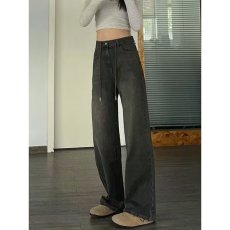 批发黑灰色阔腿牛仔裤女秋季秋冬2025<b class='q'>新款</b>高腰宽松窄版垂感拖地长裤子