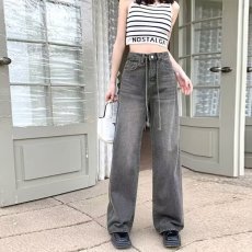 批发复古拖地牛仔裤女秋冬季<b class='q'>新款</b>大码胖妹妹高腰百搭宽松直筒显瘦裤子
