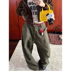 批发美式复古棕色百搭休闲工<b class='q'>装</b>牛仔裤子男<b class='q'>女</b>设计感宽松廓形弯刀阔腿<b class='q'>裤</b>