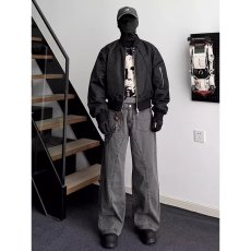 批发美式复古拼接设计感多口袋工<b class='q'>装裤</b>男直筒宽松潮牌弯刀廓形牛仔裤子