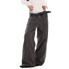 批发美式复古拼接设计感多口袋工<b class='q'>装裤</b>男直筒宽松潮牌弯刀廓形牛仔裤子