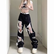 批发黑色乞丐裤破洞直筒牛仔裤男女秋季2025<b class='q'>新款</b>高腰显瘦宽松拖地裤子