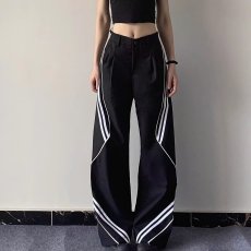 批发<b class='q'>新款</b>美式直筒黑色运动裤女夏小个子宽松卫裤条纹休闲拖地裤子潮流
