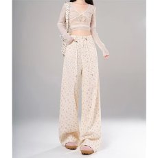 批发夏季<b class='q'>新款</b>韩系风碎花休闲直筒长裤女甜美小清新百搭高腰阔腿裤子潮