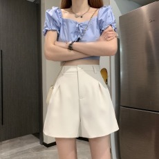 批发2025秋季款高腰韩版显瘦短裤<b class='q'>女</b>高级感黑色高腰设计感西<b class='q'>装</b>百搭热裤