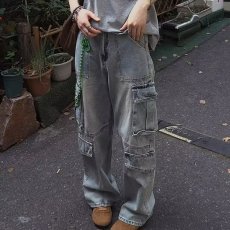 批发2025美式复古水洗多口袋工<b class='q'>装</b>牛仔裤男<b class='q'>女</b>宽松垂感阔腿百搭长裤潮