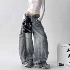 批发美式复古工<b class='q'>装</b>阔腿牛仔裤<b class='q'>女</b>秋冬款高街设计感宽松显瘦高腰直筒裤子