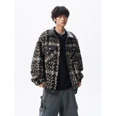 批发小香风复古PU皮拼接外套<b class='q'>男</b>生春秋季高级感痞帅上衣大码宽松皮夹克