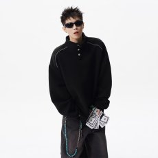 批发半拉链卫衣男春秋款美式复古高级感上衣男士百搭宽松纯色长袖<b class='q'>T</b><b class='q'>恤</b>