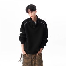 批发半拉链卫衣男春秋款美式复古高级感上衣男士百搭宽松纯色长袖<b class='q'>T</b><b class='q'>恤</b>