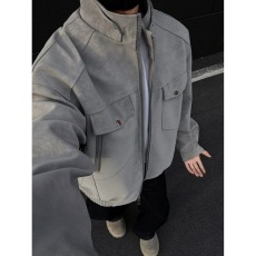 批发pu皮外套<b class='q'>男</b>春秋高级感痞帅立领美式复古工装<b class='q'>男</b>装皮衣<b class='q'>夹克</b><b class='q'>男</b>款衣服