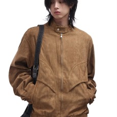 批发春秋韩版时髦vintage复古系扣立领麂皮绒<b class='q'>夹克</b><b class='q'>男</b>士宽松短款外套潮