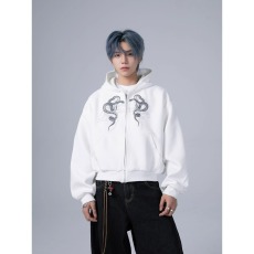 批发Galiren新款美式街头蛇年连帽卫衣外套开衫男女复古短款上衣潮