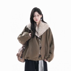 批发羊羔毛牛角扣翻领棉衣男女秋冬季美式宽松情侣棉服<b class='q'>外套</b>