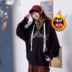 批发加绒卫衣连帽拉链上衣潮牌美式重磅开衫<b class='q'>外套</b>复古男女宽松情侣