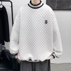 批发盐系炸街半高领卫衣男韩版潮流痞帅格子套头上衣秋季宽松拼色外套