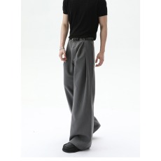 批发立体A字廓形双层褶弯刀西裤宽松通勤cleanfit夏休闲<b class='q'>长裤</b>