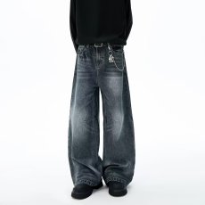 批发2025美式复古水洗做旧纹理牛仔裤男街头宽松休闲慵懒拖地<b class='q'>长裤</b>子潮