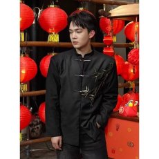 批发新款国风刺绣男士立领垫肩西装外套男新中式中山装成人礼服