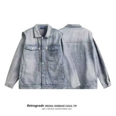 批发美式复古水洗做旧垫肩牛仔外套男 春季INS潮牌高街百搭情侣装<b class='q'>夹克</b>