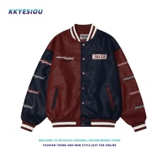 批发美式复古潮牌刺绣拼接撞色夹克<b class='q'>外套</b>男女设计感<b class='q'>棒球</b>服皮衣