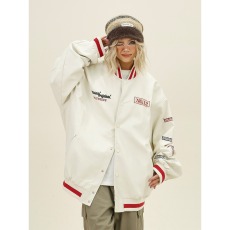 批发美式复古潮牌刺绣拼接撞色夹克<b class='q'>外套</b>男女设计感<b class='q'>棒球</b>服皮衣