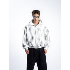 批发美式高街复古扎染珍珠点缀喷绘连帽卫衣<b class='q'>男</b>女<b class='q'>休闲</b>百搭宽松开衫上衣