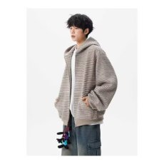 批发冬季宽松加厚条纹连帽开衫卫衣<b class='q'>男</b>女百搭<b class='q'>休闲</b>长袖帽衫<b class='q'>外套</b>潮