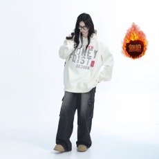 批发白色宽松连帽纯棉<b class='q'>卫衣</b>女2025春秋季新款慵懒风加绒冬外套时尚上衣