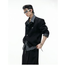 批发美式复古假两件卫衣<b class='q'>男</b>翻领简约潮牌宽松<b class='q'>休闲</b>百搭长袖上衣<b class='q'>外套</b>情侣