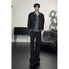 批发美式复古假两件卫衣<b class='q'>男</b>翻领简约潮牌宽松<b class='q'>休闲</b>百搭长袖上衣<b class='q'>外套</b>情侣