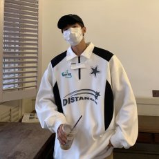 批发美式复古机车赛车服polo衫长袖翻领半拉链正肩卫衣<b class='q'>男</b>潮牌高街外套