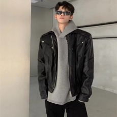 批发秋冬设计感<b class='q'>短款</b>垫肩机车<b class='q'>皮衣</b>男痞帅气质宽松休闲PU皮夹克外套潮流