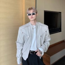 批发街头复古黑色<b class='q'>短款</b>PU皮外套男女春秋高级感宽松机车立领<b class='q'>皮衣</b>夹克潮