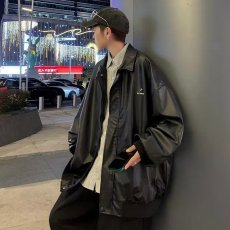 批发<b class='q'>皮衣</b>男秋季新款pu皮夹克翻领宽松复古机车派克服<b class='q'>男士</b>休闲防风外套