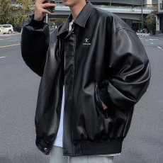 批发<b class='q'>皮衣</b>男秋季新款pu皮夹克翻领宽松复古机车派克服<b class='q'>男士</b>休闲防风外套