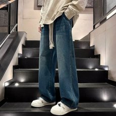 批发秋季中性风港味帅气复古bf抽绳阔腿牛仔oversize宽松直筒潮牌长裤
