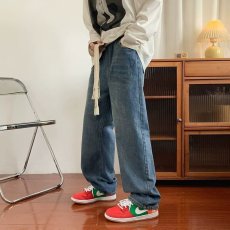 批发秋季中性风港味帅气复古bf抽绳阔腿牛仔oversize宽松直筒潮牌长裤