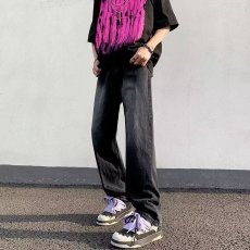 批发2025年春夏季潮流<b class='q'>韩版</b>痞帅水洗磨白渐变青年男士休闲原创牛仔裤子