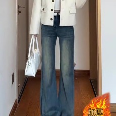批发复古蓝喇叭<b class='q'>牛仔裤</b>女2025新款显瘦<b class='q'>弹力</b>修身高腰不贴腿微喇裤小个子