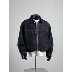 批发2025<b class='q'>休闲</b><b class='q'>男</b>装士春秋季新黑色宽松工装翻领<b class='q'>衬衫</b>牛仔夹克外套薄