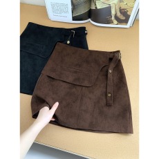 批发a字高级感显瘦麂皮绒短裙女2025秋冬季不规则高腰设计感半身裙