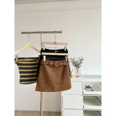 批发2025秋季新款韩系ins气质时尚鹿皮绒高腰防走光A字短裙配皮带女