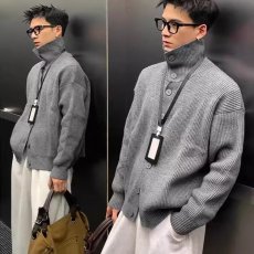 批发灰色双拉链开衫毛衣男款秋<b class='q'>冬</b>季内搭打底针织衫美式休闲慵懒风外套