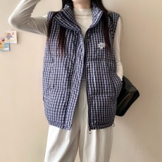 批发秋冬无袖格子棉<b class='q'>马甲</b>女外穿大码胖mm宽松休闲立领坎肩棉服<b class='q'>马夹</b>外套