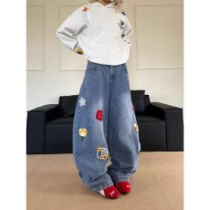 批发女童直筒牛仔<b class='q'>裤</b>春秋洋气<b class='q'>儿童</b>窄版<b class='q'>阔腿裤</b>女大童秋季浅蓝色<b class='q'>裤</b>子秋装