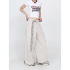 批发美式复古解构设计弯刀裤男女<b class='q'>情侣装</b>宽松休闲裤阔腿裤长裤春夏