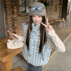批发韩系复古格子<b class='q'>马甲</b>背心棉服女秋冬季外穿加厚羽绒坎肩<b class='q'>马夹</b>外套上衣